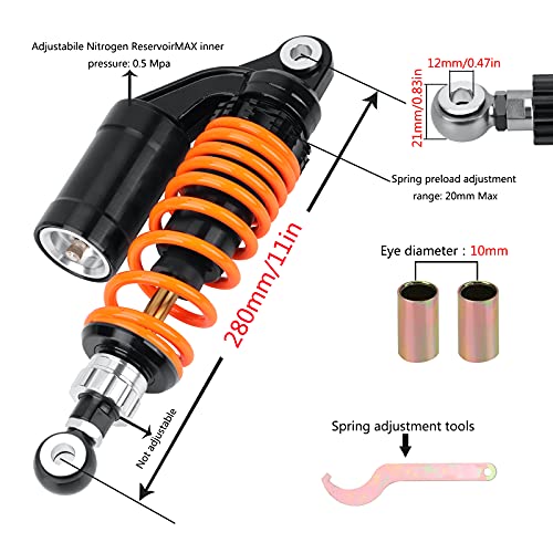 Image of 280mm 11 Inch Universal Motorcycle Shock Absorbers Rear Suspension 2PCS Compatible with Honda CB Yamaha Gokart(Orange)