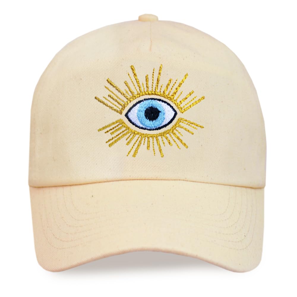 TeddyT's Women's All Seeing Evil Eye Embroidered Sand Sun Baseball Cap Hat