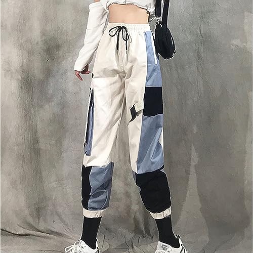 MEINVQIAOTI Cargo Pants Women Street Hip-hop Loose Multi-Pocket Stitching Streamers Pants for Teen Girls(Blue,2XL)3