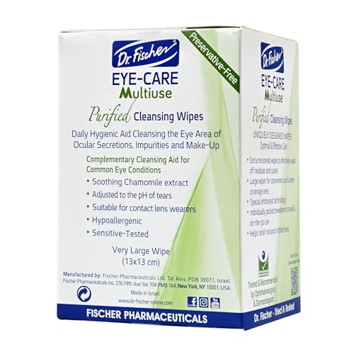 Image of Dr. Fischer Eyelid Wipes - Purified, Non-Irritating, Pre-moistened Eye Wipes for Cleansing Sensitive Skin. Hypoallergenic Make-up Remover (Pack of 2)