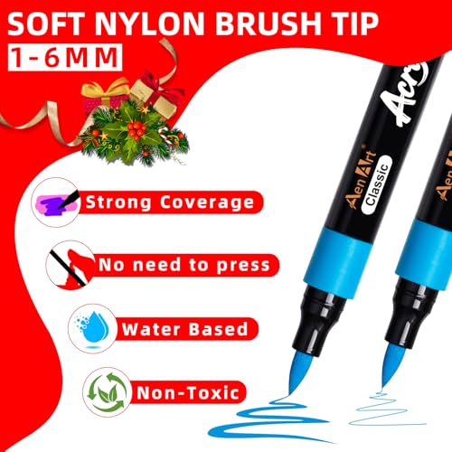 Image of Aen Art 60 Colors Brush Tip Acrylic Markers, Water-Based Acrylic Paint Pens for Glass, Stone, Fabric, Ceramic, Wood, Canvas, Rock Painting, Card Making and DIY Crafts