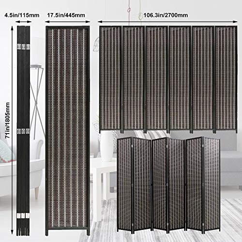 Image of Room Divider Privacy Screen Folding 6 Panel 72 Inches High Portable Room Seperating Divider, Handwork Bamboo Mesh Woven Design Room Divider Wall, Room Partitions and Dividers Freestanding, Black