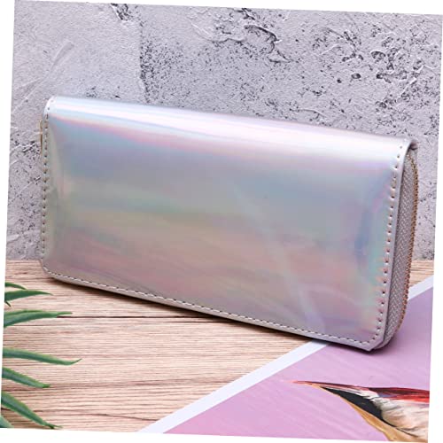 TENDYCOCO Female Clutch Bag Iridescent Women's Wallet Zipper Coin Pocket ID Slot Stylish Silver Long Wallet4