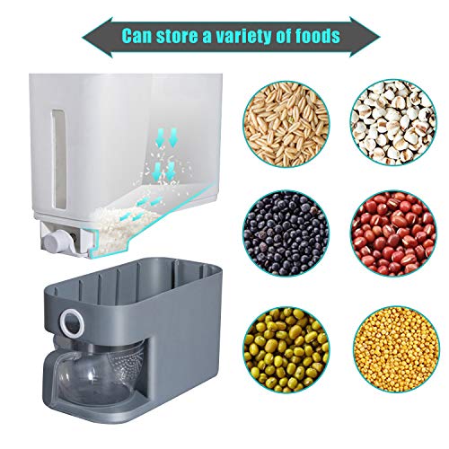 Rice Storage Container - 26.5 Lbs Large Cereal Dry Food Storage Box, Measurable Rice Cylinder, Automatic Rice Dispenser Grain Storage Bin, Household Rice Bucket with Lid and Measuring Cup (Blue) - Thumbnail 3