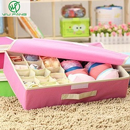 Pink: 49 * 32 * 13 cm faltbar 15 Gitter Multifunktions Combo mit Deckel Aufbewahrungsbox für BH, Unterwäsche, Socken Vlies Stoff