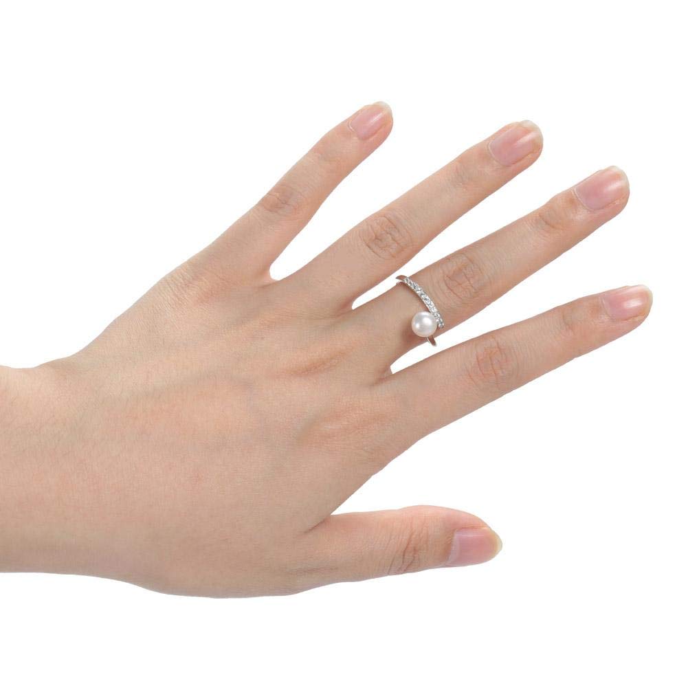 Anillo de plata esterlina, anillo personalizado elegante con apertura ajustable para mujeres, diseño sencillo con Zircon y Faux Pearl, ideal para cumpleaños, compromiso o bodas (tamaño EE. UU. 7)