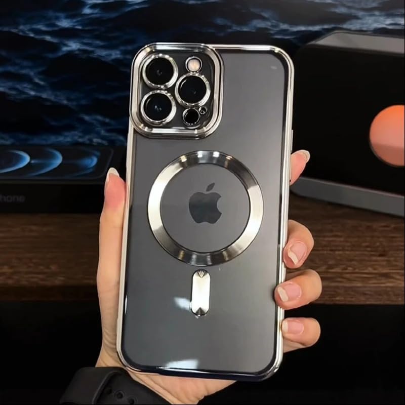 Image of MILLION CASES Back Cover Case for iPhone 15 Pro Shockproof Protective Luxury Plating Camera Protection Transparent Case for Men & Boys (Blue)