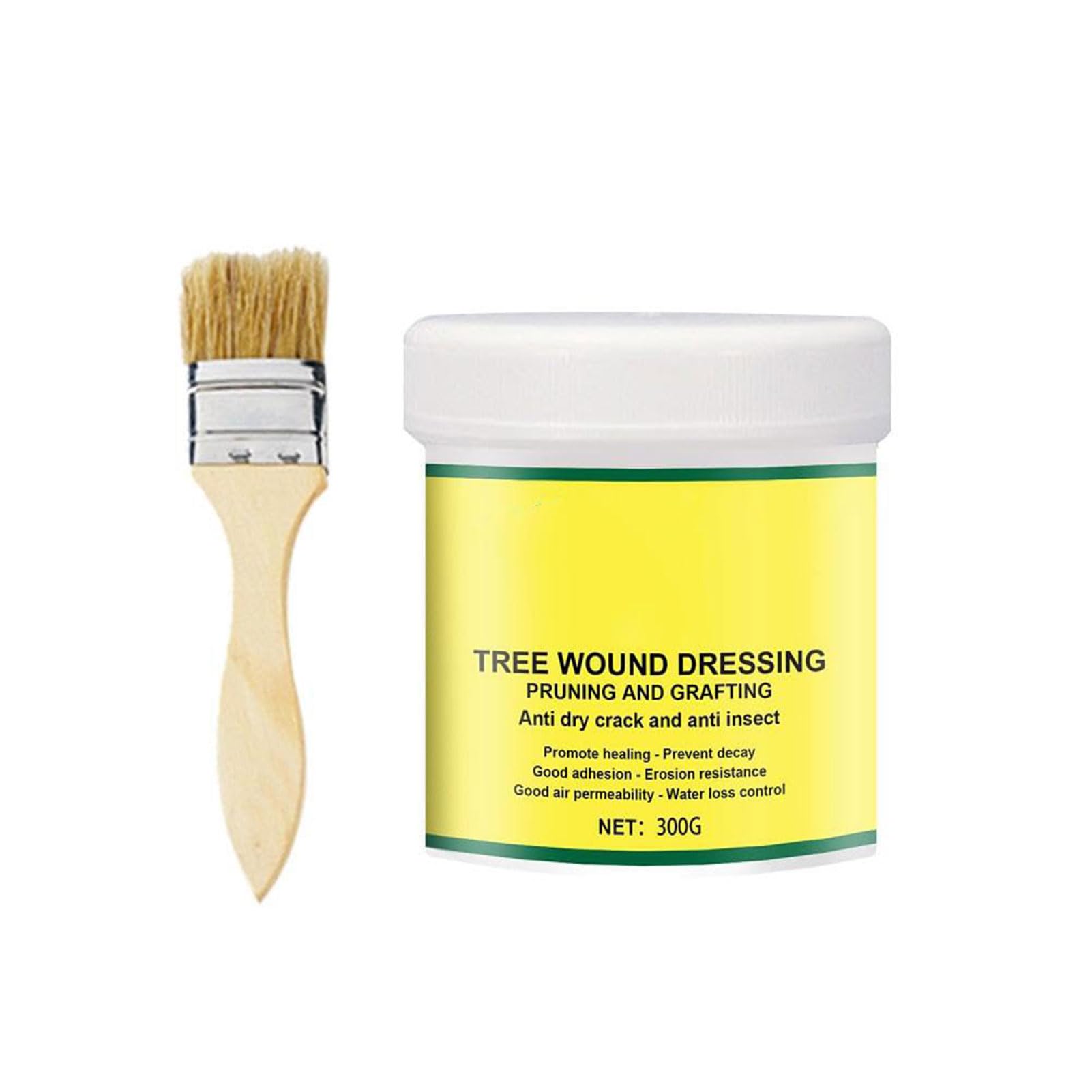 300g Tree Wound Pruning Sealer with Brush, Tree Wound Dressing for Pruned and Damaged Trees, Tree Shrub Seal Repair Paste, Ready to Use Protective Seal for Trees, Shrubs
