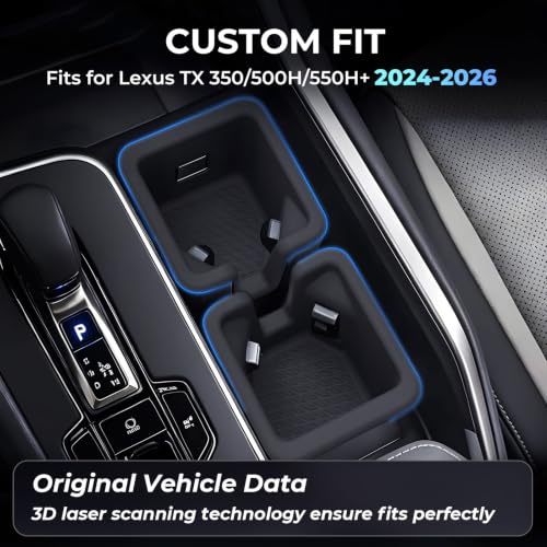 Image of Center Console Cup Holder Inserts for Lexus TX TX350 /TX500h /TX550h+ 2026 2025 2024, Interior Accessories Center Console Silicone Car Cup Holders Covers Protector for 2024-2026 TX, Black