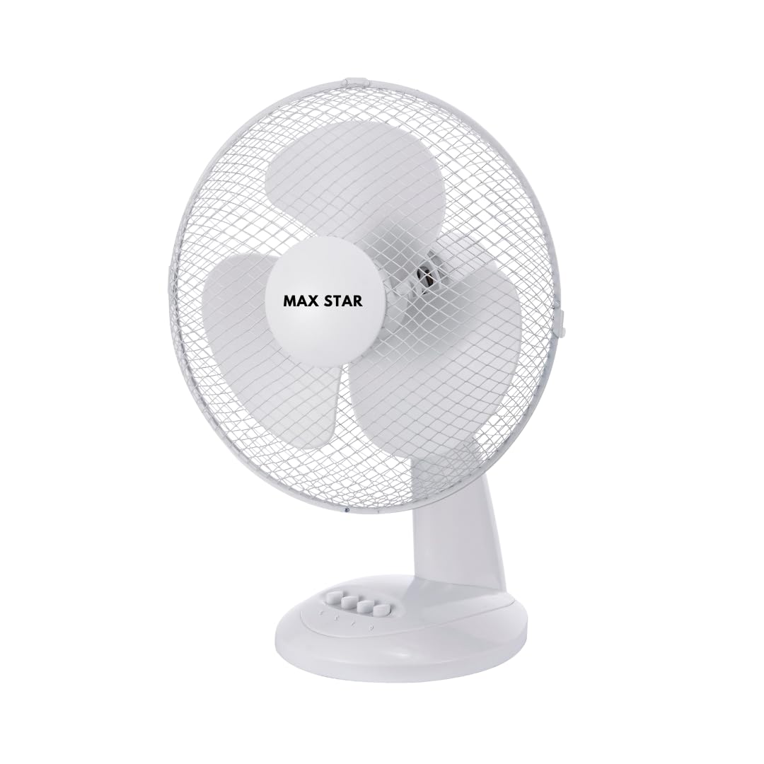 Max Star - Ventilador de Sobremesa 16" MS-2416 Potente 40W Silencioso, Rejilla Protectora, 3 Velocidades, Anti-Vuelco, Portátil, Ventilación, Hogar, Oficina, Habitación, Salón