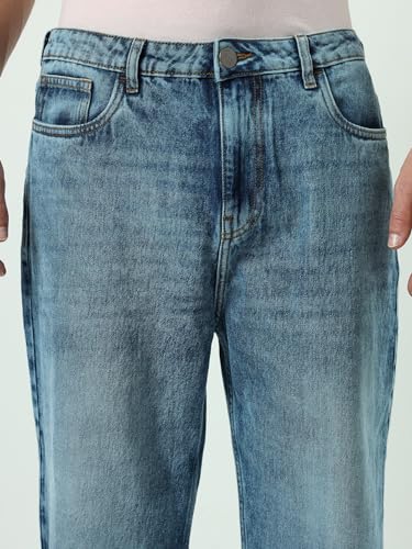 Image of Bewakoof Men's Solid Super Baggy Fit Cotton Jeans