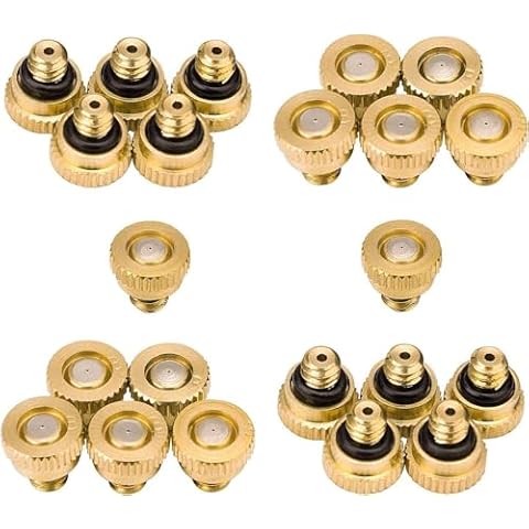 Aootech Brass Misting Nozzles for Outdoor Cooling System 22 pcs,0.012" Orifice (0.3 mm) 10/24 UNC Cover