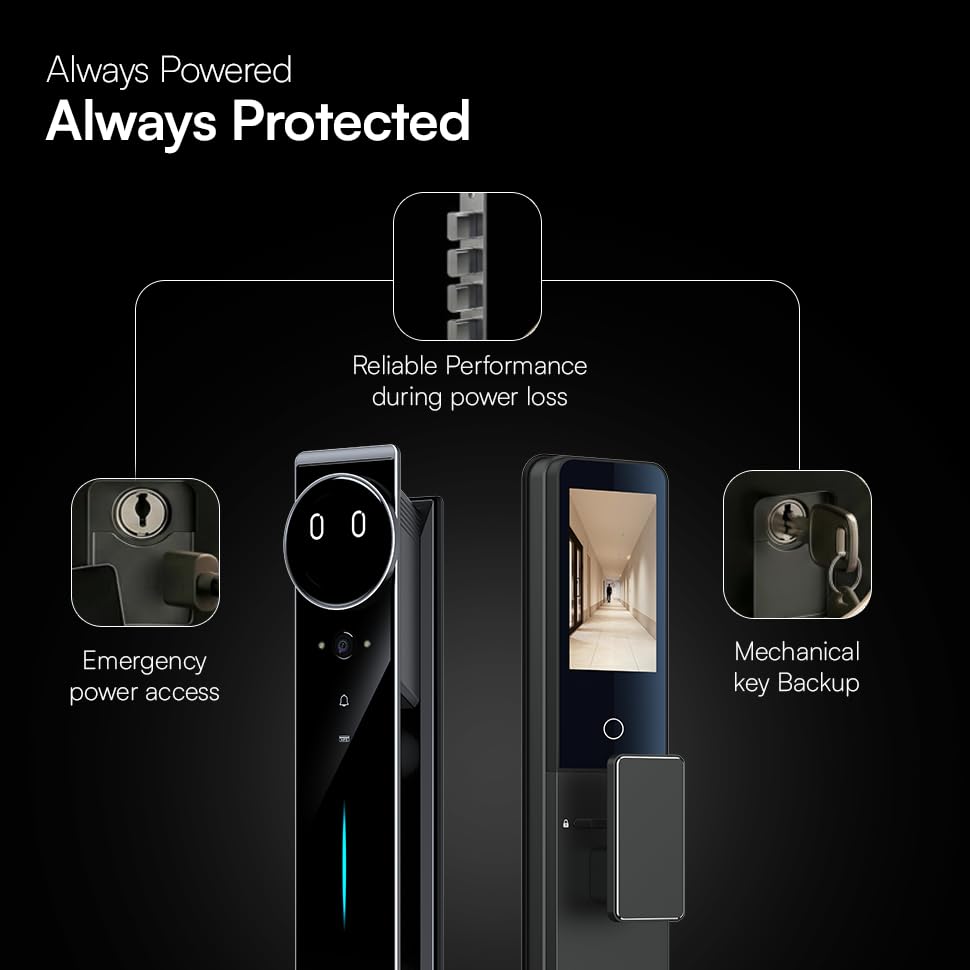 Image of Shield Supreme AI Smart Door Lock with Video & Night Vision, 10 Ways Unlock - Face, Palm, Fingerprint, RFID, PIN, App & Video Call, Alexa & Google Home Compatible Smart Lock for Home & Office