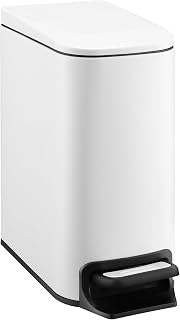 TIPGO Slim 1.6 Gallon White Stainless Steel Trash Can with Soft Close Lid & Step Pedal for Bathroom Bedroom Office