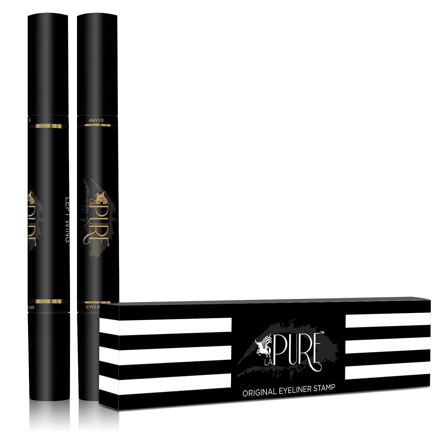 LA PUREWaterproof Winged Eyeliner Stamp - 8mm Long Lasting Liquid Liner Pen, 2 Wingliner Black Make Up Pens, Vamp Style Wing, Smudgeproof & Sweatproof, Perfect Cat Eye Look, Eyeshadow, No Dipping
