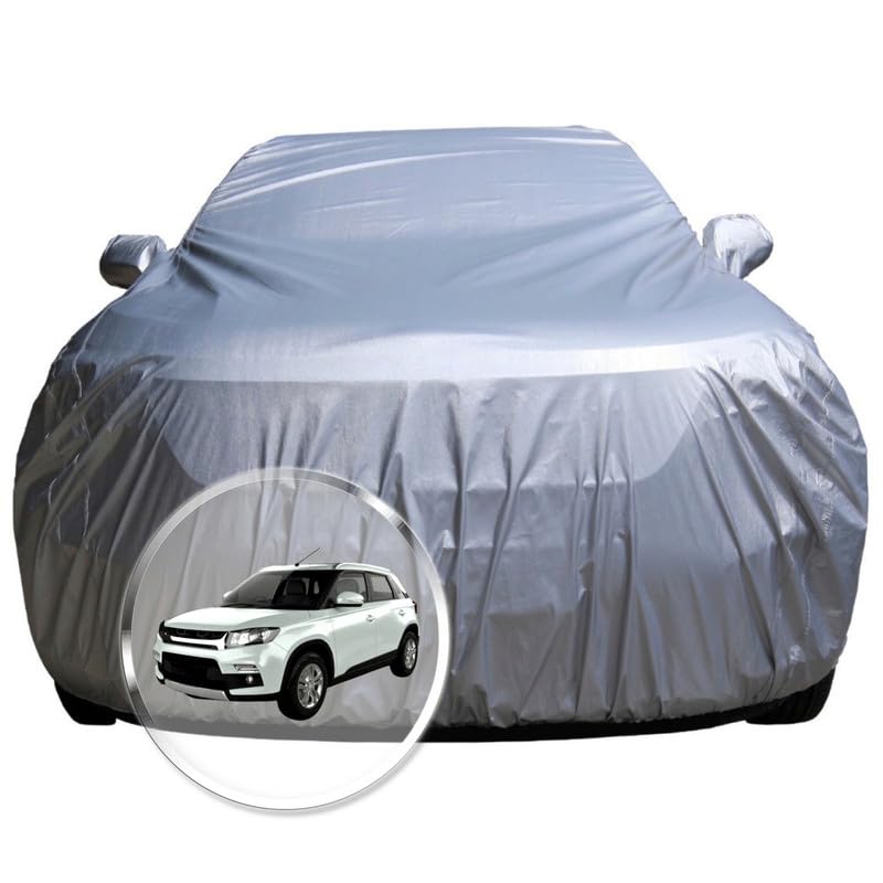 Image of NEODRIFT 'CrystalTech' Car Cover for Maruti Suzuki Vitara Brezza | Brezza (100% Water-Resistant, All Weather Protection, Tailored Fit, Multi-Layered & Breathable Fabric) (Colour: Crystal Silver)