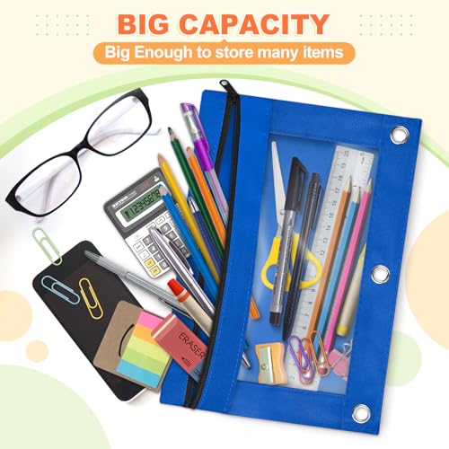 Image of Shemira Pencil Pouch for 3 Ring Binder, Binder Pencil Pouch with Smooth Zipper, Clear Window Pencil Case for Binder, Zipper Pencil Pouches, Big Capacity 3 Ring Binder Pencil Bag, Azure Blue
