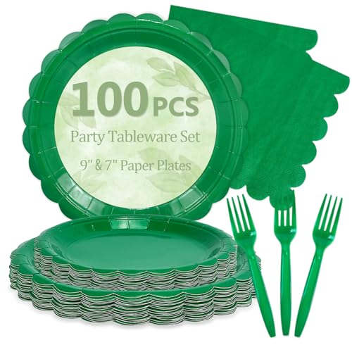 Image of Mulbozy 100 Pcs Green Plastic Plates,Green Disposable Plates Set for Party