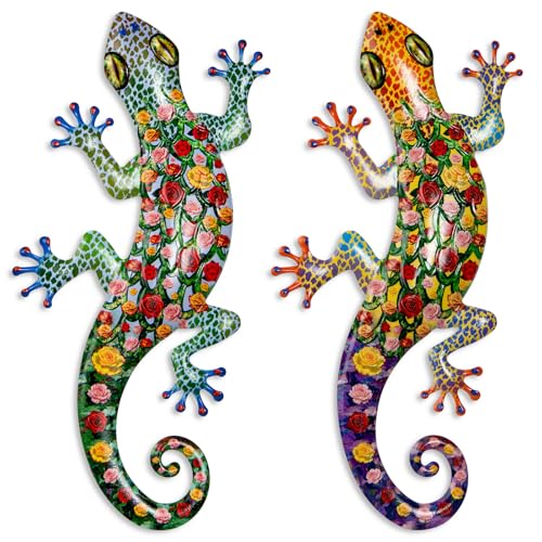 2 Stück Metall Gecko Wanddekoration Eidechse Garten Kunst Farbe...