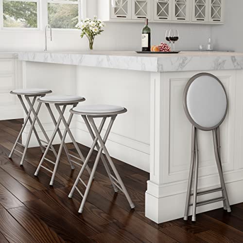 Image of Lavish Home Folding Stool with Padded Backless Seat Set of 4, White, 24 inch | Counter Height Bar Stools with 225lb Capacity, Portable Indoor & Outdoor, Extra Seat for Kitchen, Rec Room or Camping