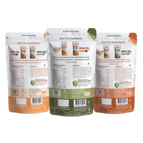 Image of Nutriefoods Millet Mix Munch (Millet Chivda), 100% Roasted Millets Guilt Free, Nutritious Munch (Peri Peri, Pudina and Jowar Chatpata (Pack of 3), 300gm)