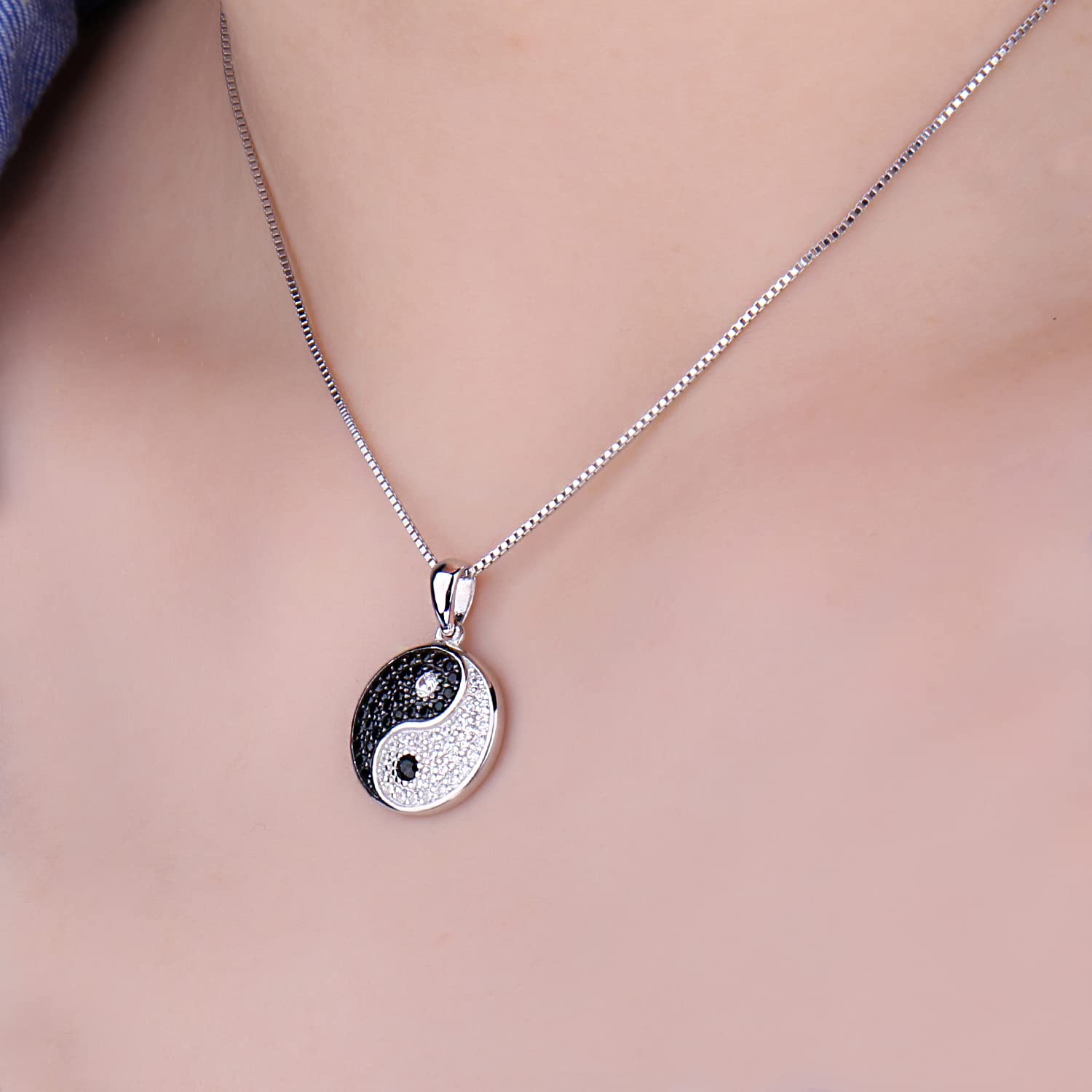 JewelryPalace Collana Donna Yin Yang Argento 925 con Naturale Spinello Nero, Tai Chi Collana Ciondolo Pietra a Taglio Rotondo con Catena 45cm, Collane Pendenti Anniversario Set Gioielli Donna