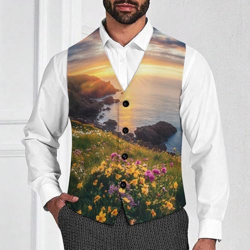 Ireland Sunset Seascape Men's Suit Vests Business Formal Dress Vest V-Neck Waistcoat for Wedding Casual2