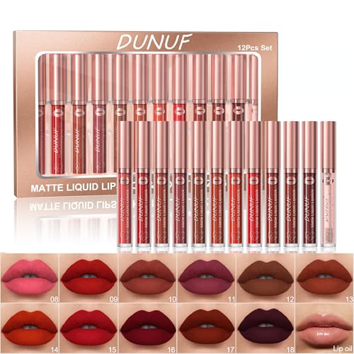 FORSEEKUP 12 Piece Lip Gloss Set for Women, Hydrating Shiny Lip Glaze with High Pigment, Moisturising Non-Sticky Lip Gloss, Glossy & Nude Shades for Daily Makeup, Long Lasting Lip Colour Gift Kit(02#)