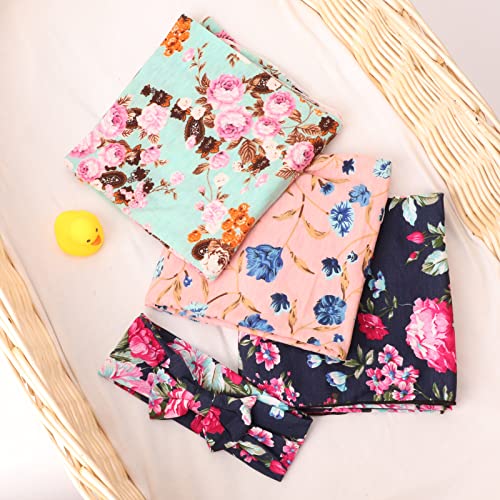 Dreshow Bqubo Newborn Floral Receiving Blankets 3 Sets Newborn Baby Swaddling With Bow Headbands Sleepsack Toddler Warm #TOP1