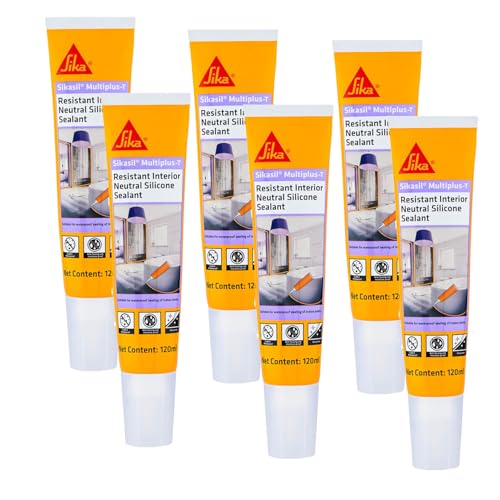 Image of SIKA - Pack of 6 Universal silicone sealant - Sikasil Multiplus-T - Sanitary sealant - Anti-mould - anti-fungicide - For kitchens and bathroom - White - 120ml