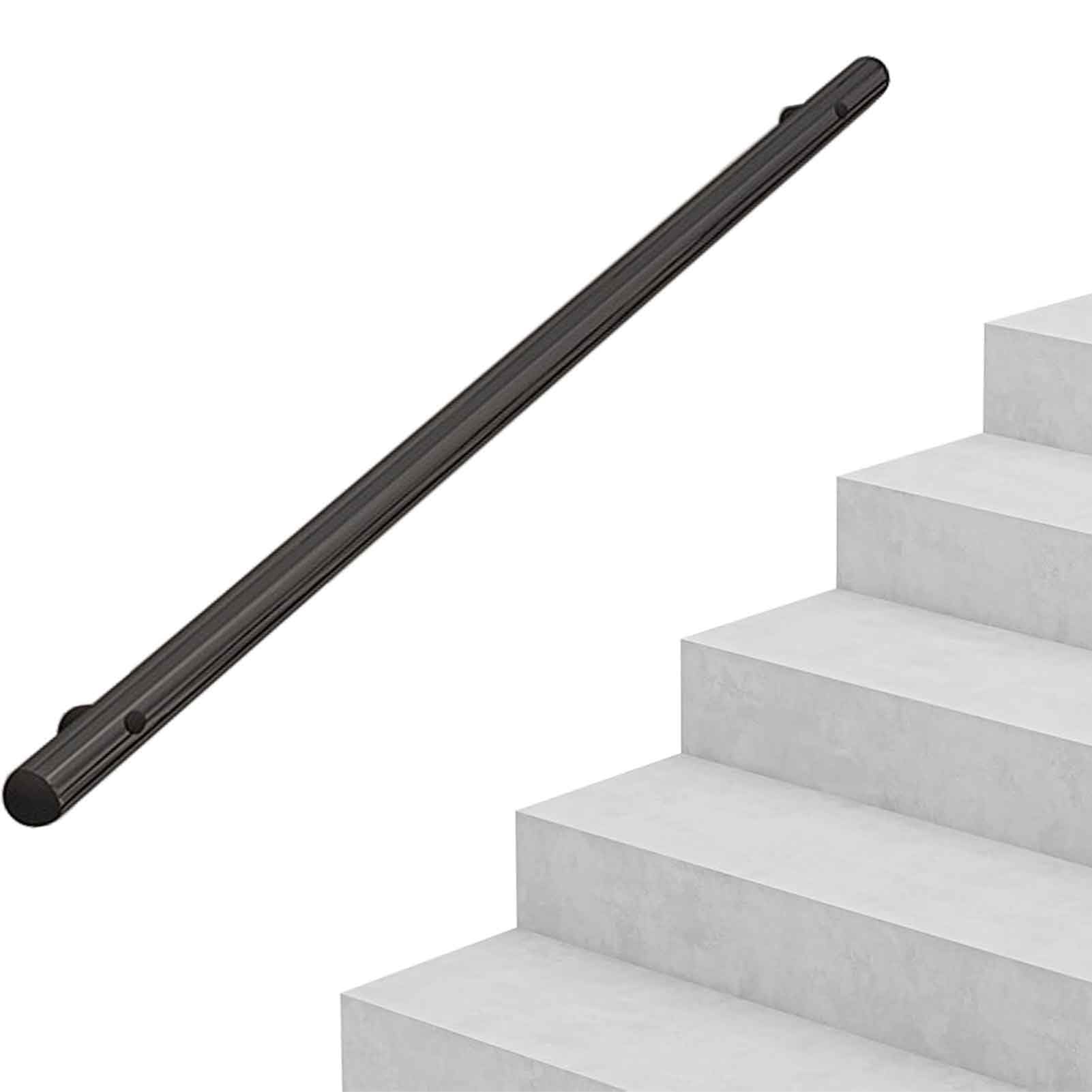 RRrawgff Metal Stainless Steel Stairs Handrail Set, Wall Mount Staircase Hand Rail, 30cm - 600cm Black Round Pipe Modern Railing for Stairs Indoor Outdoor(17ft/510cm)