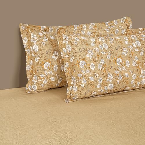Image of Swayam Pure Cotton King Bedsheet with 2 Pillow Covers | Size 108 x 108 inch | 160 TC | Floral Design | Soft Breathable Bed Sheet | Comfortable & Durable for Bedroom - Brown