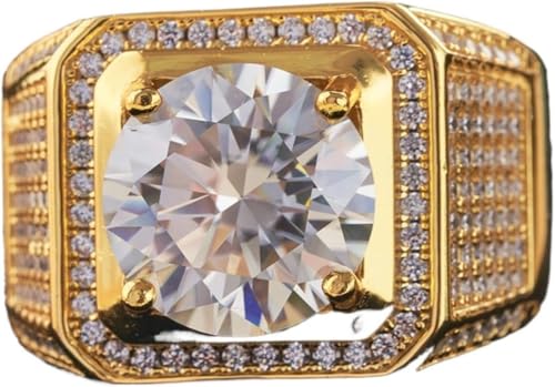 WAHZAUS Anillo de boda de oro de 5 quilates con moissanita para hombre, anillo de plata de ley 925 chapado en oro blanco de 18 quilates, color D, claridad VVS1, anillo de compromiso de moissanita de