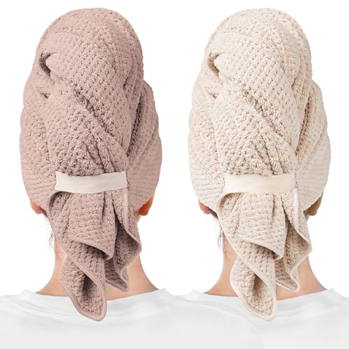 Image of ROLSHOL 2 Packs Large Microfiber Hair Towels for Women, Super Absorbent & Quick Dry Hair Towel Wrap for Curly Hair Long & Short Hair- Anti-Frizz Hair Turbans for Wet Hair (Mauve & Clay)