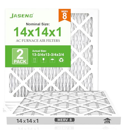 Image of 14x14x1 MERV 8 Air Filter, 2-Pack for Furnace HVAC | MPR 600 FPR 5 Pleated HVAC filter, Exact Size: 13.78 inchx13.78 inchx0.79 inch, Filters Dust, Pollen & Pet Dander, 3-Month Lifespan