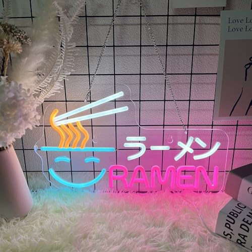 Image of Ramen Neon Sign,Japanese Noodle Wall Decor Dimmable LED Light Sign | Japanese Light Up Signs for Resturant Ramen Kitchen Dinning Room Noodle Shop,Wall Art Home Decorations,USB Powered,16.1 inchx9.1 inch