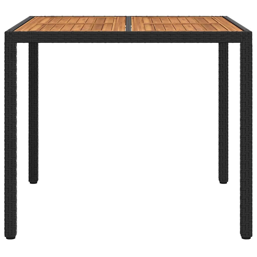 Stół ogrodowy, czarny, 90 x 90 x 75 cm, polirattan, ze stalową ramą, wysuwany stół do jedzenia na zewnątrz, na taras, do ogrodu i spotkań