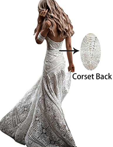 Women's Bohemian Wedding Dresses Sweetheart Mermaid Lace Bridal Gown2