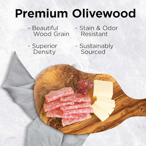 Tábua de corte de madeira de oliveira feita à mão com alça para cozinha, acabamento natural rústico,