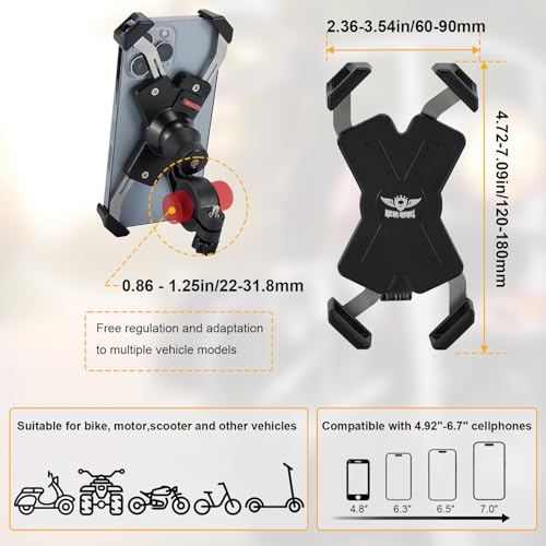 Image of GARGOYLE BELLS Motorcycle Phone Mount Bike Phone Holder for Bicycle Scooter Universal Motorcycle Handlebar Cell Phone Clamp for iPhone /Galaxy 4.92 inch-6.7 inch Smartphones (Black, 2Packs)
