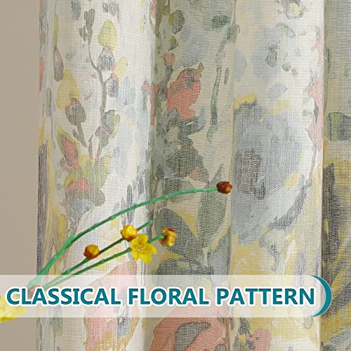 Image of MYSKY HOME Floral Curtains 54 inches Long Cotton Curtain Draperies for Living Room Vintage Floral Printed Pattern Drapes with Grommet Top Window Drapes, 2 Panel, Yellow and Natural
