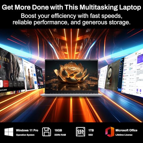 Image of 2025 Laptop Computer 15 15.6 inch FHD 1080p Display, Windows 11 Pro with MS Office for Students & Business, 16GB RAM, 1TB SSD, Intel 4-Core N100 (Up to 3.4GHz), Backlit Keyboard, Type-C, Fingerprint