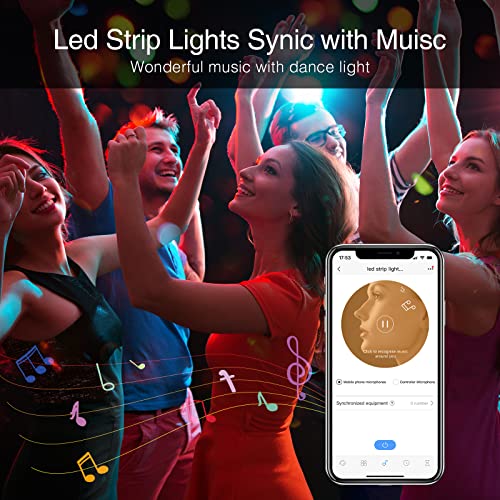 Image of Led Lights for Bedroom 100ft Music Sync Color Changing Strip Lights with Remote and App Double Control RGB Led Strip Light, for Room Home Brithday Party Decoration