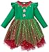 AGQT Baby Girls Christmas Dresses Long Sleeve Xmas Outfit Santa Claus Elf Costume Princess Tulle Tutu Dresses Green Santa Elf Size 18-24 Months