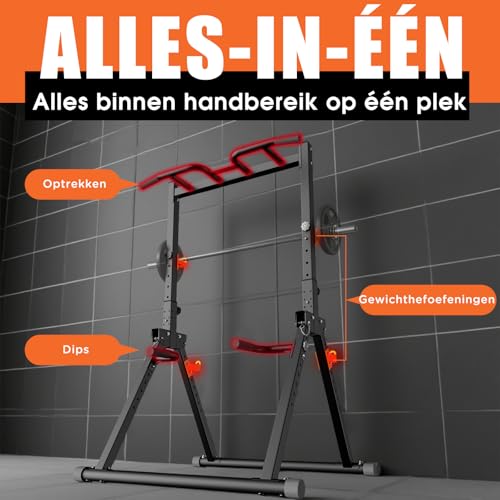 DH FitLife Opvouwbare Power Tower Dip Station | Vrijstaande optrekstang tot 150 kg met dipbars en haltersteunen | Krachtstation Krachttoren | Fitnessstation | Power Rack voor Thuisgym - Afbeelding 3