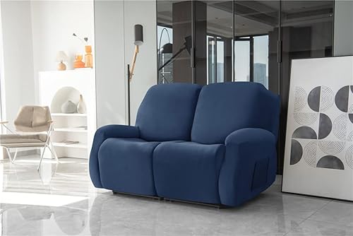 Vista 4 de Fundas de terciopelo elástico para sillas reclinables, fundas para sofá biplaza de 2 cojines, 6 piezas, fundas protectoras para muebles con bolsillo