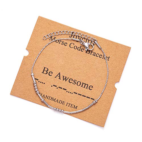 Image of JoycuFF Morse Code Bracelets for Women Gifts for Her Mom Daughter Sister Best Friend Funny Inspirational Jewelry Adjustable Silk Beaded Wrap Bracelet