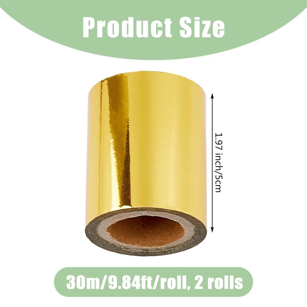 SUPERFINDINGS 2 Rolls Hot Foil Stamping Rolls Golden Heat Transfer Foil Papers 98.4ftx1.96inch Golden Metallic Hot Transfer Foil Paper for Foil Quill/Heat Foil Pen Card Making Scrapbooking Crafts - Image 2