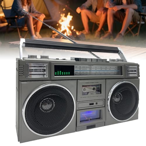 Lecteur de cassettes portable Bluetooth avec radio AM/FM et 4 haut-parleurs intégrés