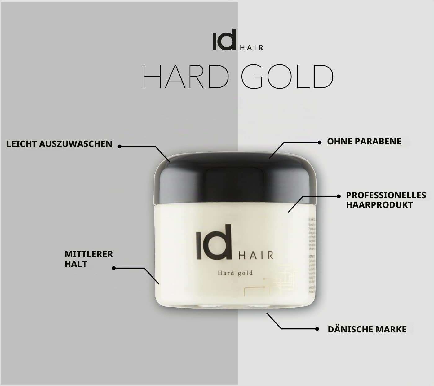 IdHAIR - Hard Gold - Professionelles Haarwachs für Männer - Starker Halt und mittlerer Glanz - Geeignet für kurzes Haar - Frei von Parabenen - 100 ml (3er Pack)